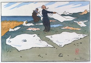 غسالات بريتون على البحر ، حوالي 1900 (لون ليثو) بواسطة هنري ريفيير