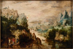 منظر طبيعي مع طريق إلى عمواس حوالي عام 1540. بواسطة التقى Henri de Herri مع de Bles