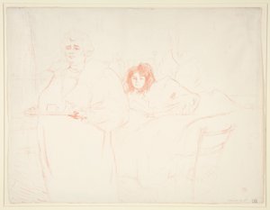 Femme au plateau، breakfast، Madame Baron et Mademoiselle Popo (Woman with a Tray، Breakfast، Madame Baron and Mademoiselle Popo) ، من سلسلة Elles بواسطة هنري دي تولوز لوتريك
