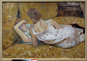 Les deux friendies شابات مستلقيات على السرير - رسم هنري دي تولوز لوتريك (1864-1901) مجموعة 1895 بريفي - الصديقان - لوحة هنري دي تولوز لوتريك (1864-1901) بواسطة هنري دي تولوز لوتريك