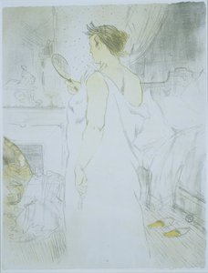 امرأة واقفة تنظر في مرآة يد Femme à glace (العنوان الأصلي) La glace à main (العنوان الأصلي) هي (عنوان المسلسل) Elles (عنوان المسلسل) بواسطة غوستاف بيليه