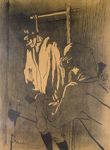 The Hanging ، ملصق يوضح حلقة من قضية Calas وفقًا لرواية A. Siegel ، "Les Drames de Toulouse" ، 1892 (الطباعة الحجرية الملونة)