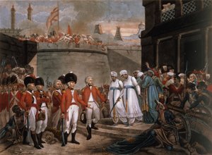 استسلام ابني تيبو صاحب (1749-99) كرهينتين تعويضًا عن الحرب ضد بريطانيا