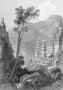 معابد جاين ، موكتاغيري ، نقشها فيندن ، من "الدين العالمي" ، نشره أ.فولارتون وشركاه (نقش)