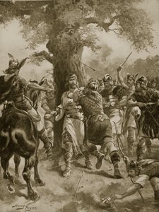 سانت إدموند سلين من قبل الدنماركيين ، 870 م ، رسم توضيحي من "قصة هتشنسون للأمة البريطانية" ، ج .2020 بواسطة هنري أ. باين