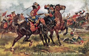 The Kings Horse ، الآن حراس التنين (الملوك) الأول ، معركة Dettingen ، يونيو 1743 بواسطة هنري أ. باين