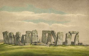 ستونهنج من شمال غرب ، تظهر أنقاض مع رجل وكلب ، 1824-1839 بواسطة هنري براون
