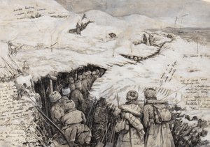 غاليسيا ، القوات الروسية في التلال المغطاة بالثلوج ، 13 مارس 1916 (الحبر والغواش على الورق) بواسطة هنري تشارلز سيبينجز رايت
