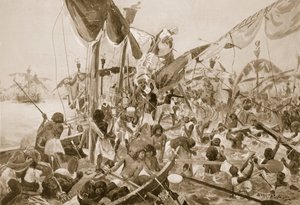 معركة البحر في بيلوسيوم ، توضيح من "تاريخ الأمم في هاتشينسون" ، ج .1910