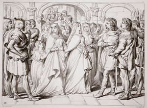 يتعرف Alftruda على Hereward ، التوضيح من Hereward the Great بواسطة Charles Kingsley ، الحانة. عام 1870 ، نقشها سي جي لويس (نقش ألواح الصلب) بواسطة هنري كورتني سيلوس