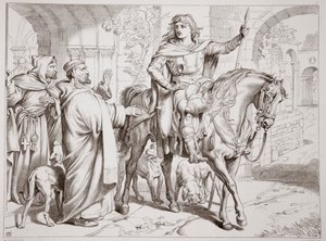 يخبر Hereward عمه قبل أنه على وشك أن يكون محظورًا ، التوضيح من Hereward the Great بواسطة Charles Kingsley ، الحانة. عام 1870 ، نقشها سي جي لويس (نقش ألواح الصلب) بواسطة هنري كورتني سيلوس