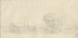 Lichfield - منظر بعيد: الرسم بالقلم ، بدون تاريخ [1788-1855] (رسم) بواسطة هنري كرزون ألبورت