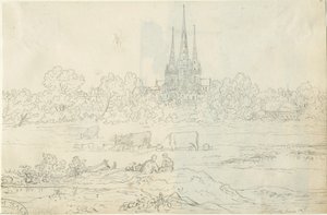 كاتدرائية ليتشفيلد - المنظر الشرقي: الرسم بالقلم الجاف والحبر ، 20 يونيو [عام 1820] (رسم) بواسطة هنري كرزون ألبورت