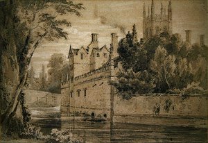 Magdalen College - منظر على Cherwell متجهًا نحو الجسر (قلم رصاص وألوان مائية على ورق) بواسطة هنري إدريدج