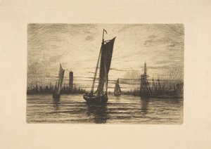 غروب الشمس على نهر الشرق ، 1879. بواسطة هنري فارر