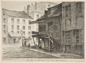 بيت الشاطئ القديم ، زاوية شوارع سيدار وجرينويتش من مشاهد من نيويورك القديمة ، 1874. بواسطة هنري فارر