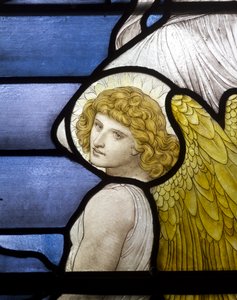 Wolsingham، St Mary & St Stephen، James Powell & Sons، Henry Holiday، Jacobs Ladder، Angel detail، 1881 بواسطة هنري عطلة