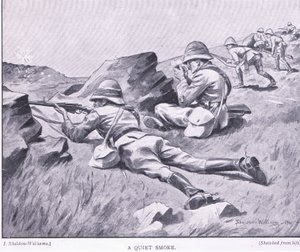 A quiet smoke, from After Pretoria: The Guerilla War published by Harmsworth Bros Limited بواسطة هنري إنجليس جودريل شيلدون ويليامز