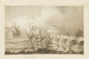 جسر ومدينة بيرتون أبون ترينت: رسم بني داكن ، بدون تاريخ [سي 1840] بواسطة هنري جيمس نويز