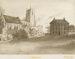 كنيسة باتينجهام و Vicarage House: رسم غسل بني داكن ، 1844 بواسطة هنري جيمس نويز