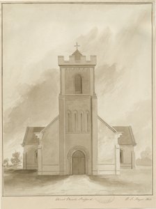 ستافورد - كنيسة المسيح: رسم غسل بني داكن ، 1844 بواسطة هنري جيمس نويز