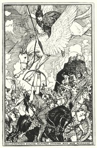 تحارب Bellerophon ضد Myrina و Amazons (litho) بواسطة هنري العدل فورد