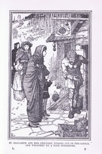 خرجت القديسة إليزابيث وأولادها من القلعة ورحبوا بها صاحب الحانة الفقيرة ، 1912 بواسطة هنري العدل فورد