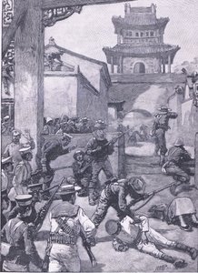 الحرب في الصين: القتال في Tientsin ، صورة توضيحية من Casells History of England ، 1900s بواسطة هنري ماريوت باجيت