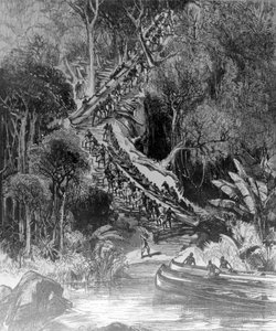 سحب Canoes Up Inkisi Falls ، نشر `` The London Illustrated London News &39;&39; 6 فبراير 1878 بواسطة هنري مورتون ستانلي