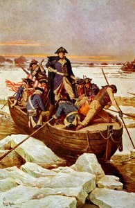 جورج واشنطن يعبر نهر ديلاوير ، 25 ديسمبر 1776. حادثة في الحرب الثورية 1775-1783 (حرب الاستقلال الأمريكية) عندما كان جورج واشنطن (1732-1799) القائد الأعلى للجيش الأمريكي. شكل توضيحي c1912.