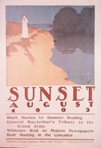 رسم توضيحي لغلاف مجلة Sunset ، أغسطس 1903 (لون ليثو) بواسطة هنري باتريك رالي