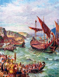رحيل الرومان من بريطانيا بعد إقالة روما عام 410 بعد الميلاد ، عام 1920 بواسطة هنري باين