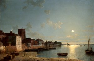 "Cheyne Walk in Chelsea، by Moonlight"، c1850
