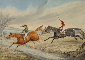 Steeplechasing: ثلاثة ركاب يأخذون بروك (قلم رصاص ومرحاض على ورق) بواسطة هنري توماس الكين