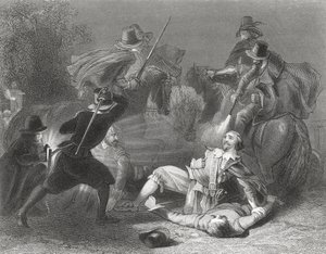 مقتل اللورد كيلواردين على يد متمردي روبرت إيميت في دبلن ، أيرلندا ، 1803 ، من "تاريخ أيرلندا" من قبل توماس رايت ، تم نشره عام 1854 بواسطة هنري وارن