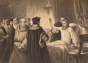 ويكليف على سريره المرضي هاجمه الرهبان ، 1886