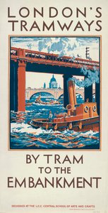 "بواسطة Tram to the Embankment" ، ملصق مجلس مقاطعة لندن LCC Tramways ، 1924 بواسطة هربرت كير روك