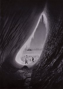 مغارة في جبل جليدي. تيرا نوفا في المسافة (صورة b / w)