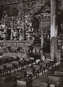Interior of a Buddhist Temple (b/w photo) بواسطة هربرت بونتينج