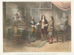 الأمير ويليام الثالث يصالح مع ميشيل دي رويتر وكورنيليس ترومب ، 1673 ويليام الثالث يوفق بين دي رويتر وترومب (العنوان على الكائن)