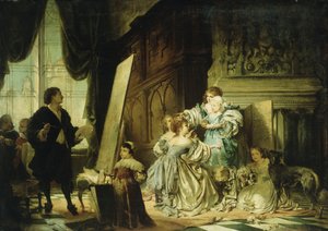 فان ديك في الاستوديو الخاص به يرسم صورة تشارلز ، أمير ويلز ، ابن تشارلز الأول ، 1876 بواسطة هيرمان شنايدر