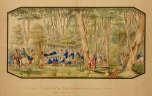 Sa-tan-ti يخاطب مفوضي السلام في Council Grove ، ميديسين لودج كريك ، 1867.
