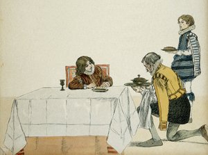 الشاب لويس الثالث عشر (1601-1643) ، الذي لم يكن ملكًا بعد ، خدم من قبل حاكمه بعد وفاة والده هنري الرابع (1553-1610). توضيح بواسطة هيرمان فوجل