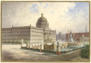 The Berliner Stadtschloss. منظر لواجهة القصر من جسر القصر ، 1886 بواسطة هيرمان زيلر