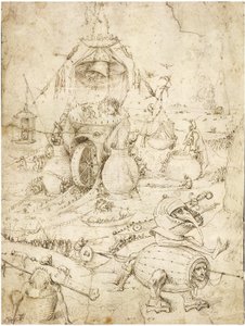 المناظر الطبيعية الجهنمية مثل بوش ، هيرونيموس (سي 1450-1516). قلم ، حبر بني هندي على ورق ، ج. 1500 مجموعة خاصة بواسطة هيرونيموس بوش