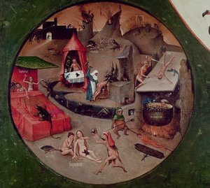 منضدية الخطايا السبع المميتة والأشياء الأربعة الأخيرة ، تفاصيل الجحيم ، حوالي 1480 (زيت على لوح) بواسطة هيرونيموس بوش