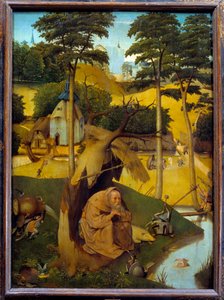 تعرض إغراء القديس أنطونيوس الناسك القديس أنطونيوس الكبير (251-356) (أو القديس أنطونيوس الناسك أو القديس أنطونيوس الأب) لإغراءات الشيطان في الصحراء. اللوحة بواسطة هيرونيموس فان أيكن (أكين) ديت جيروم بوش (1450- بواسطة هيرونيموس بوش