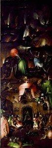 Tryptic of the Last Judgement (Das Weltgerichts-Triptychon): right panel representing Hell. Painting on wood by Hieronymus Van Aeken (Aken) dit Jerome Bosch (1450-1516) 1504 circa Sun. 167,5x60 cm Vienna, Gemaldegalerie der Akademie der Bildenden Kunsthist بواسطة هيرونيموس بوش