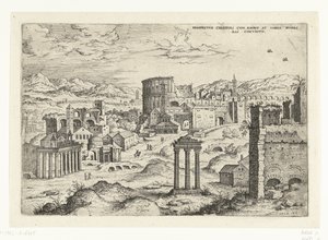 Gezicht op het Forum Romanum (العنوان على الكائن) الآثار الرومانية (عنوان المسلسل) بواسطة هيرونيموس كوك