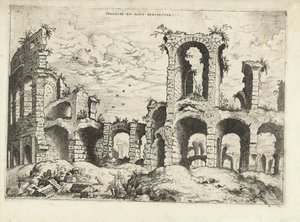 المنظر الثاني للكولوسيوم في روما Collossæi ro alivs prospectvs (العنوان على الكائن) الآثار الرومانية (عنوان السلسلة) بواسطة هيرونيموس كوك
